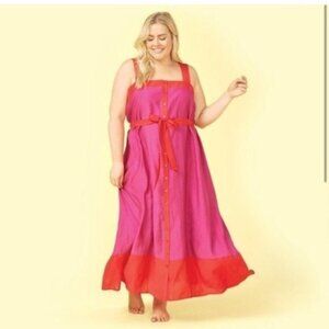 Summersalt Button Front Maxi Summer Dress Orange Red Purple